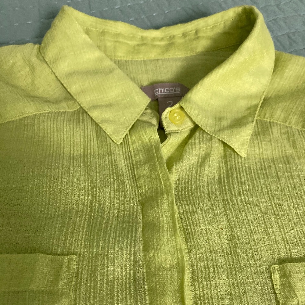 Chicos Rayon Blend Button Down Lime Green Blouse … - image 5